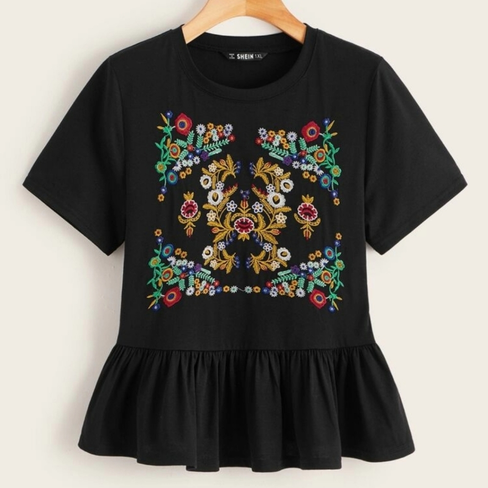 NWOT Embroidered Peplum Top